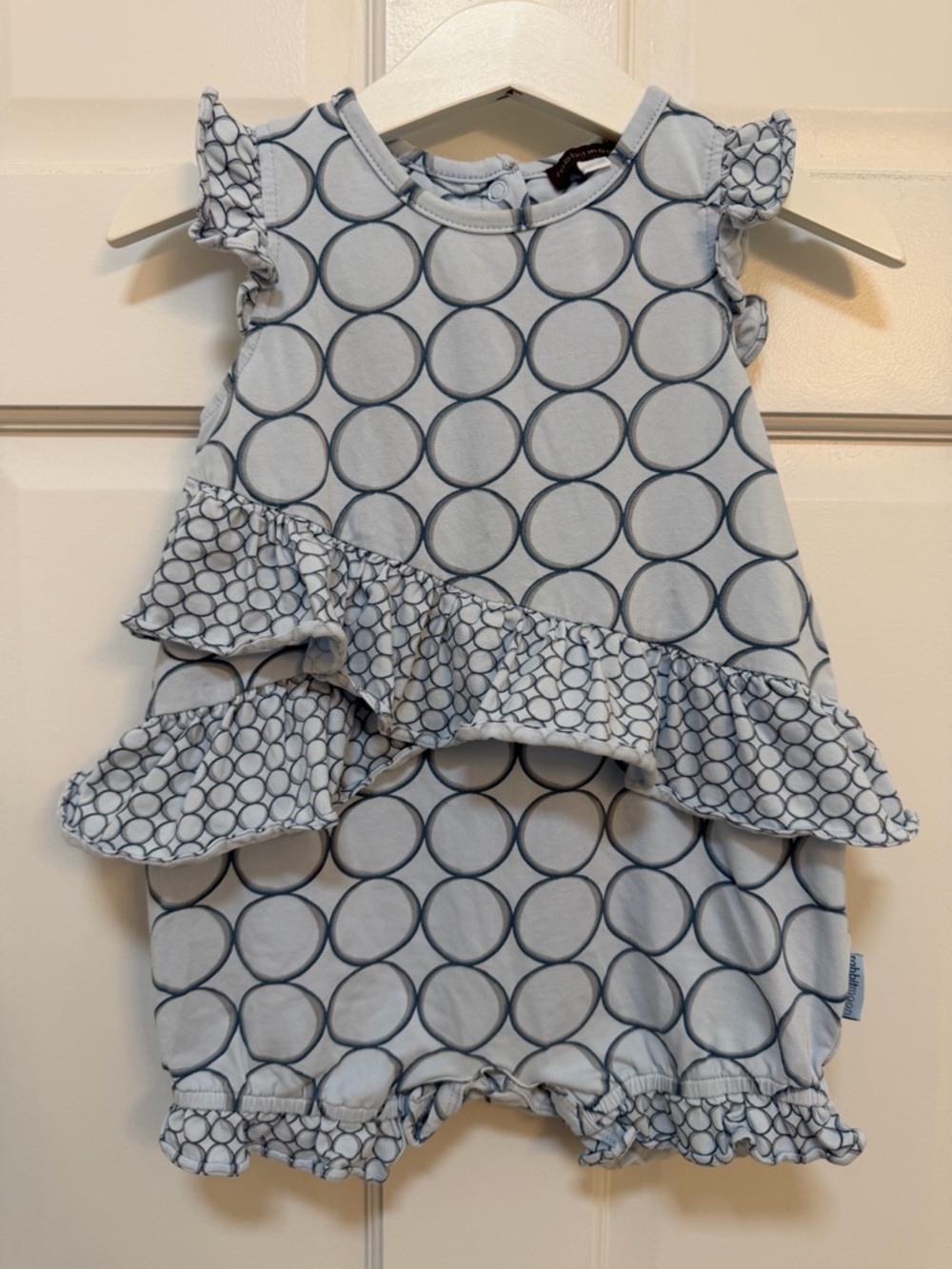 Rabbit‎ Moon Forget Me Not Blue Imagine Circle Ruffle Bubble Romper-AS IS